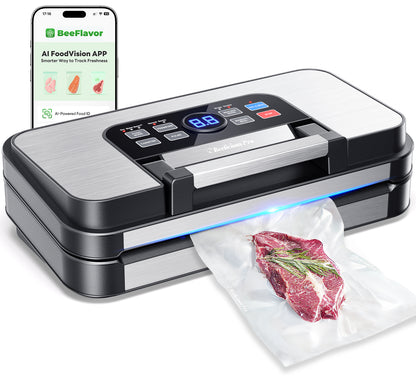 95Kpa Powerful Precision Pro Vacuum Sealer, with 10-in-1 Functions, Easy-Lock Handle, Double Heat Seal & Double Pump, Vacuum Sealer Machine for Food with Bags Storage, Built-in Cutter, Stainless Steel