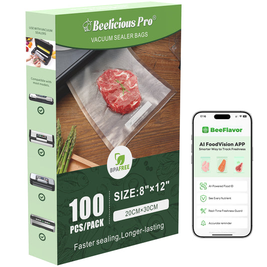 Precut Vacuum Sealer Bags for Food Storage 100 Count 8" x 12" with BPA-Free, Heavy Duty, Commercial Vacuum Seal Bags for Sous Vide & Seal a Meal