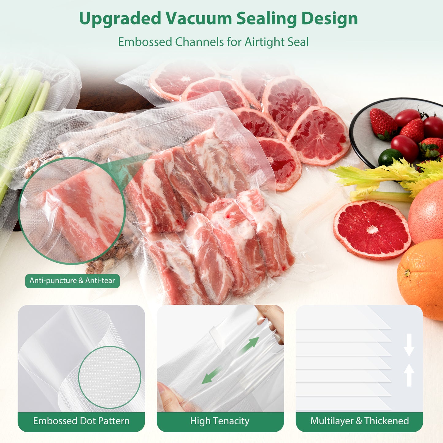 Precut Vacuum Sealer Bags for Food Storage 100 Count 8" x 12" with BPA-Free, Heavy Duty, Commercial Vacuum Seal Bags for Sous Vide & Seal a Meal
