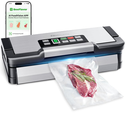Precision Vacuum Sealer Machine, 2X Seal&130W Commercial Full Automatic Food Sealer, Powerful Food Preservation System with Handle,Built-in Cutter&Bags Storage&Hose,2 Bags Rolls,Stainless Steel